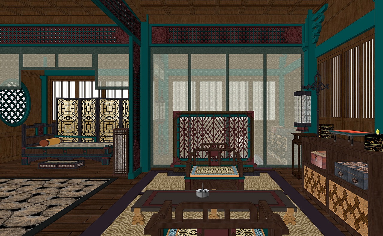 古代寝室SU模型下载