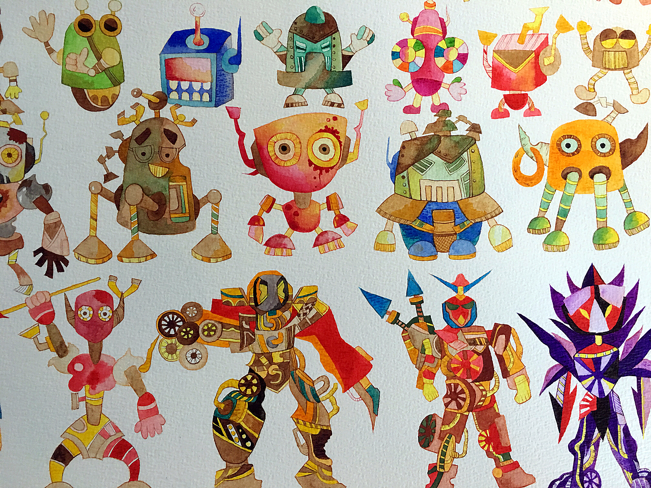 水彩绘画卡通机器人系列