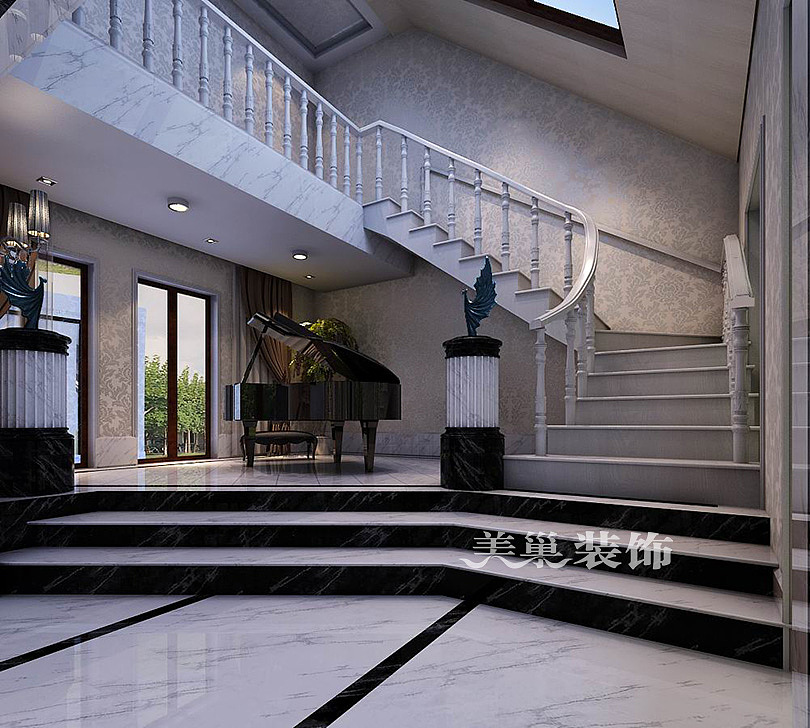 郑州思念果岭国际社区320平简欧风格装修案例——楼层间布局