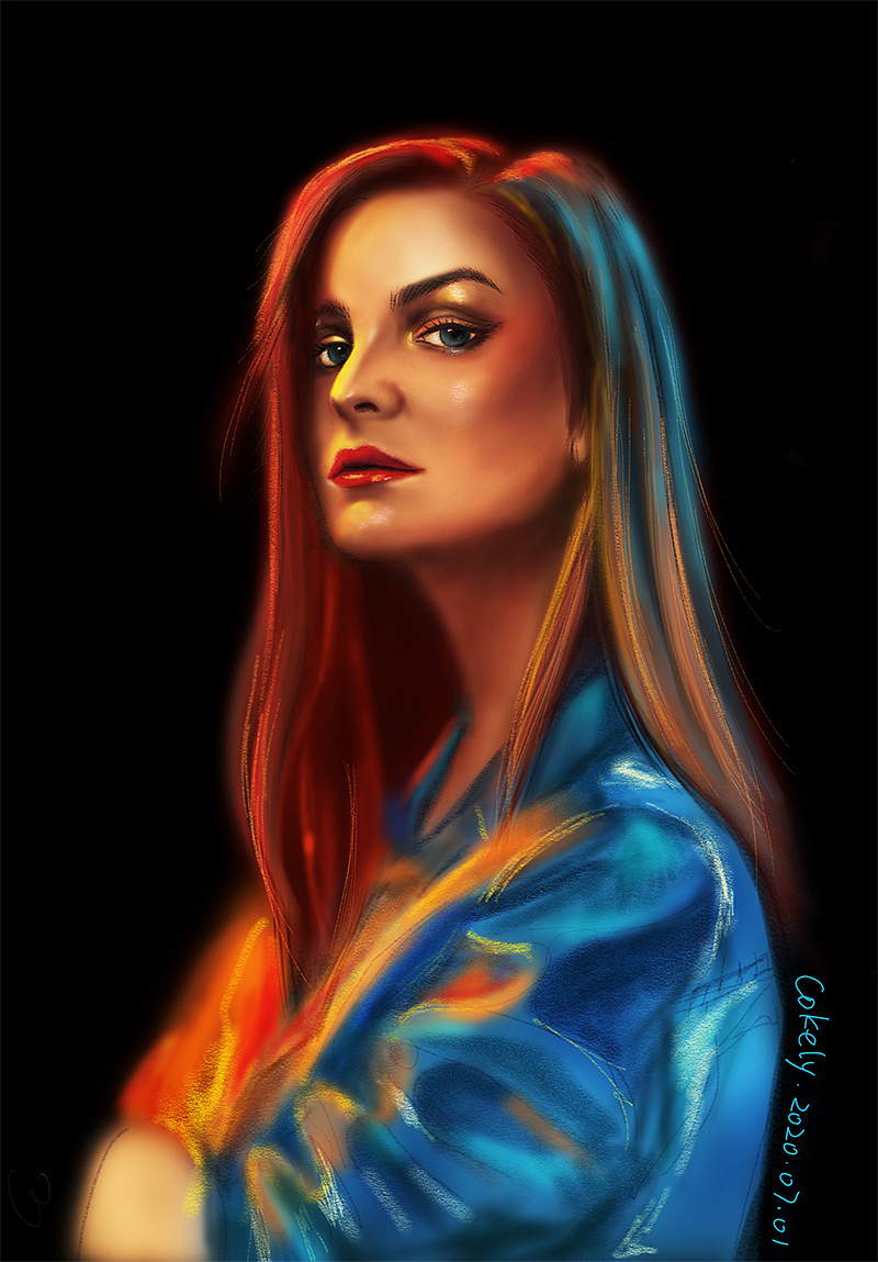 冷暖色对比人物肖像手绘