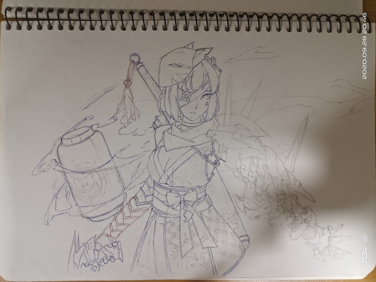 王牌战士 手绘御前稻荷 银 素描 圆珠笔