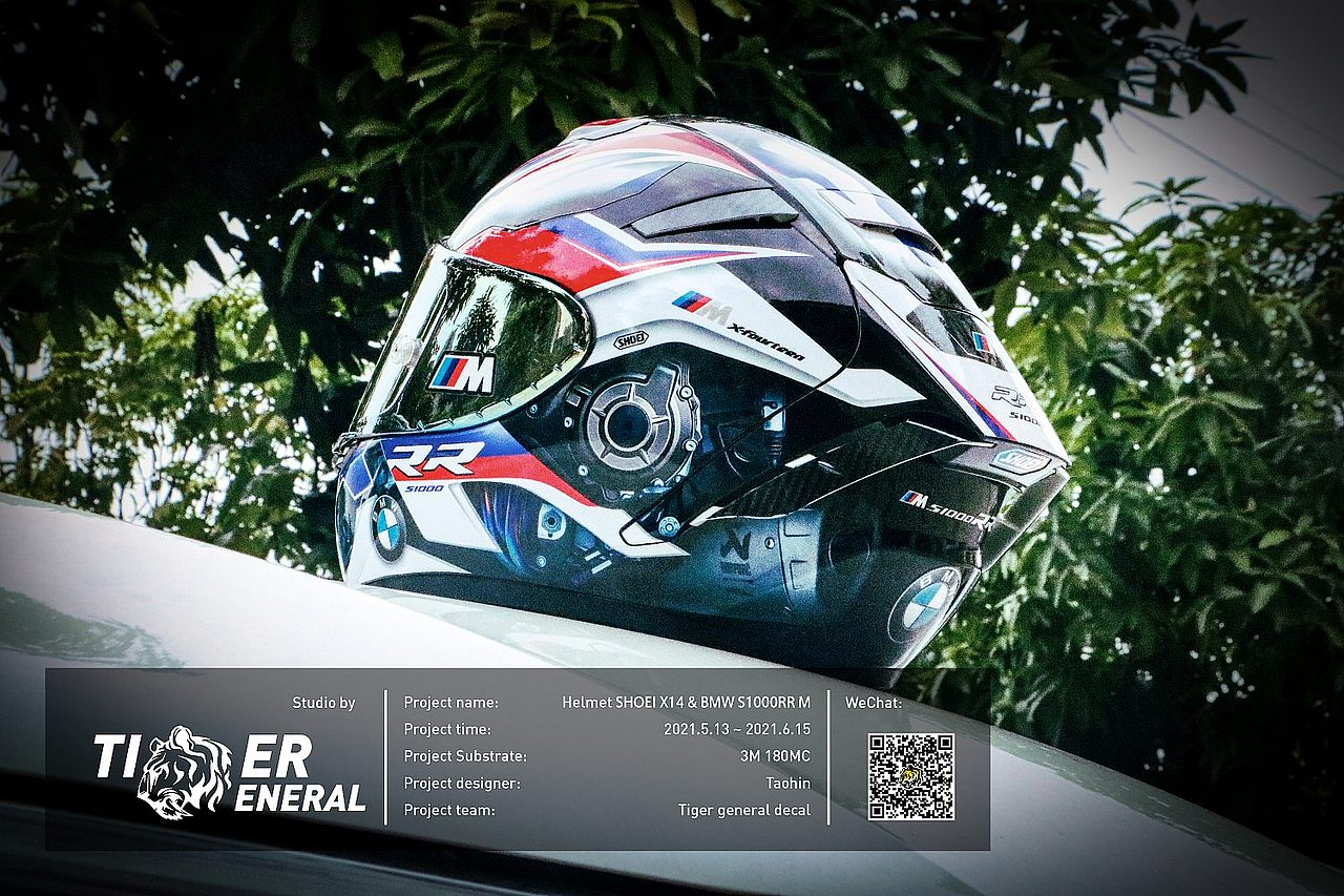 头盔涂装｜SHOEI X14 宝马摩托车机车 S1000RR M 涂装（图ZMjc1OTI5Mjg4） - 手办/模玩 - 站酷设计师虎将贴花原创素材 - 站酷ZCOOL