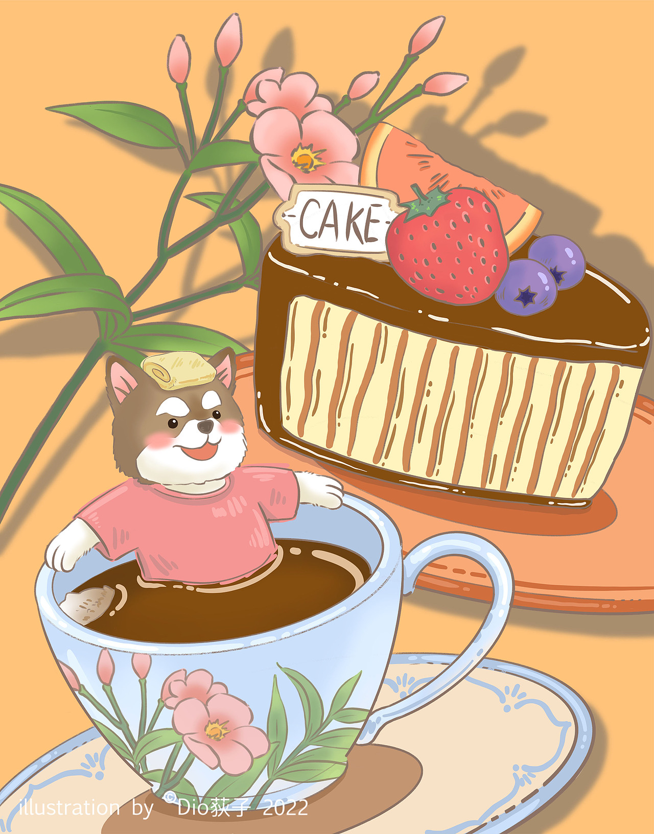 咖啡店主题插画——「夹竹桃与书」