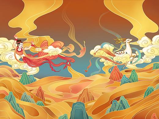 品牌插画应用——九色鹿飞天