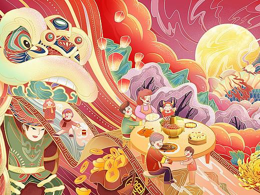 新春插画 I 狮舞东方，龙佑华夏