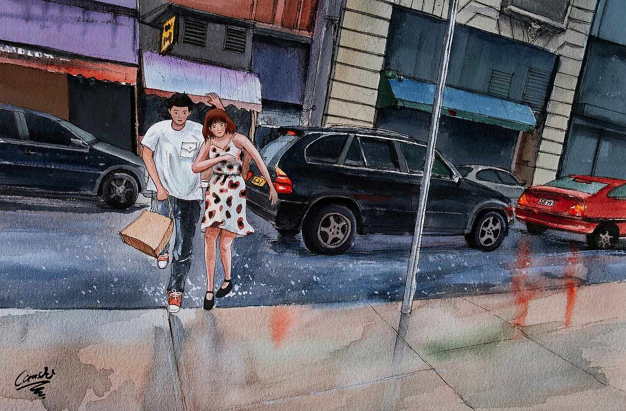 香港24节气爱情故事-水彩插画，香港街道（部分）