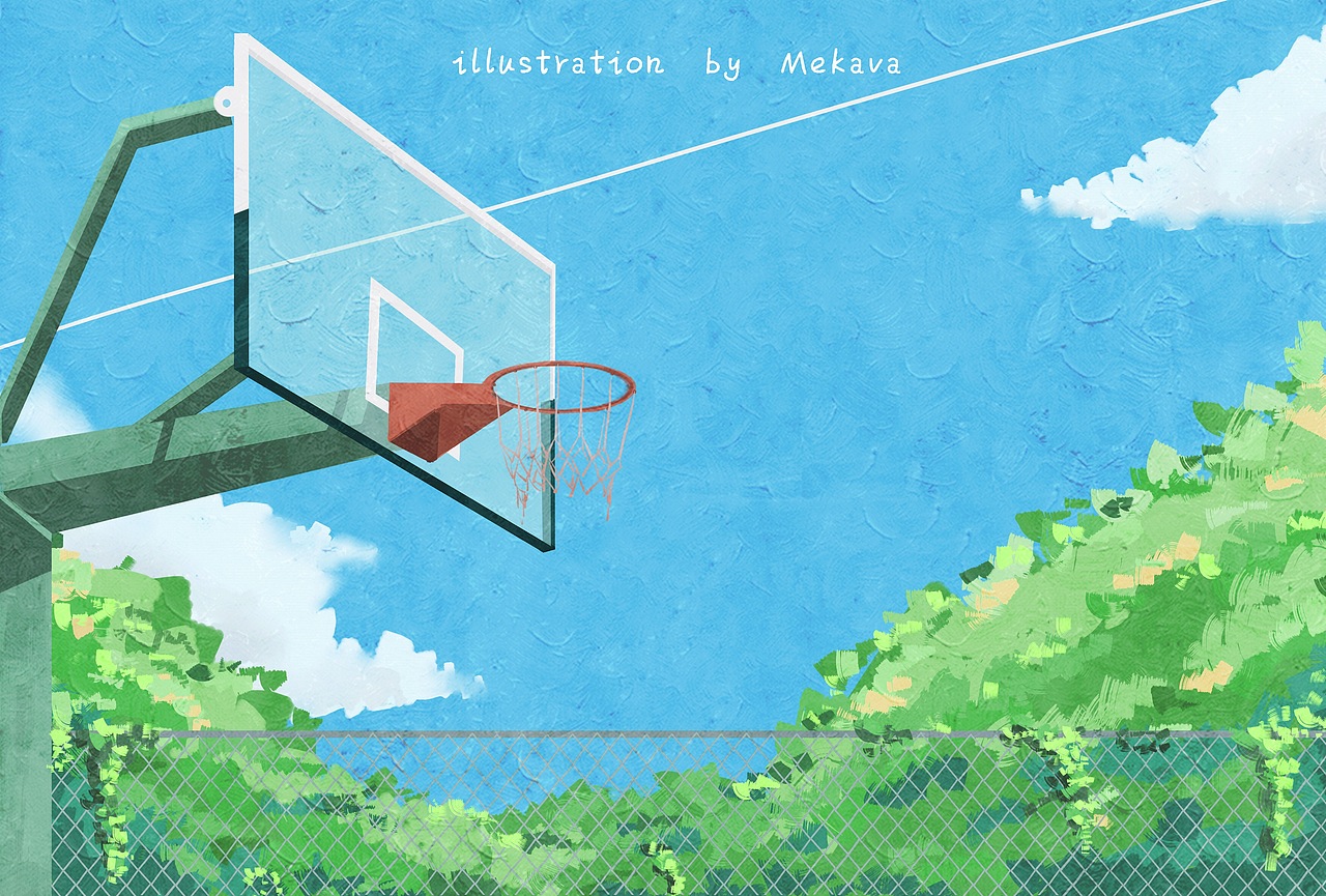 绿色的篮球架和生长的藤蔓植物