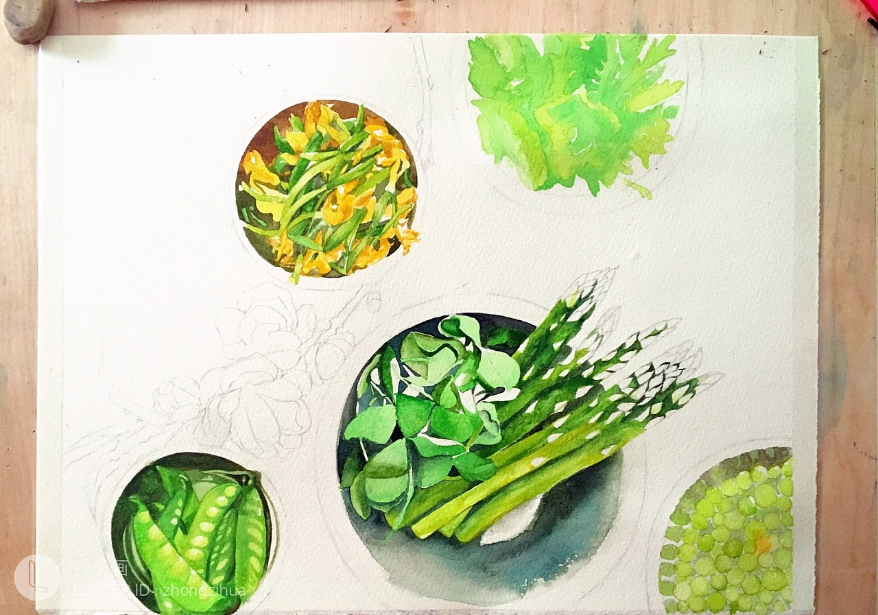 水彩 原创 三月春天 青菜 美食|纯艺术|绘画|钟子画水彩 - 原创作品