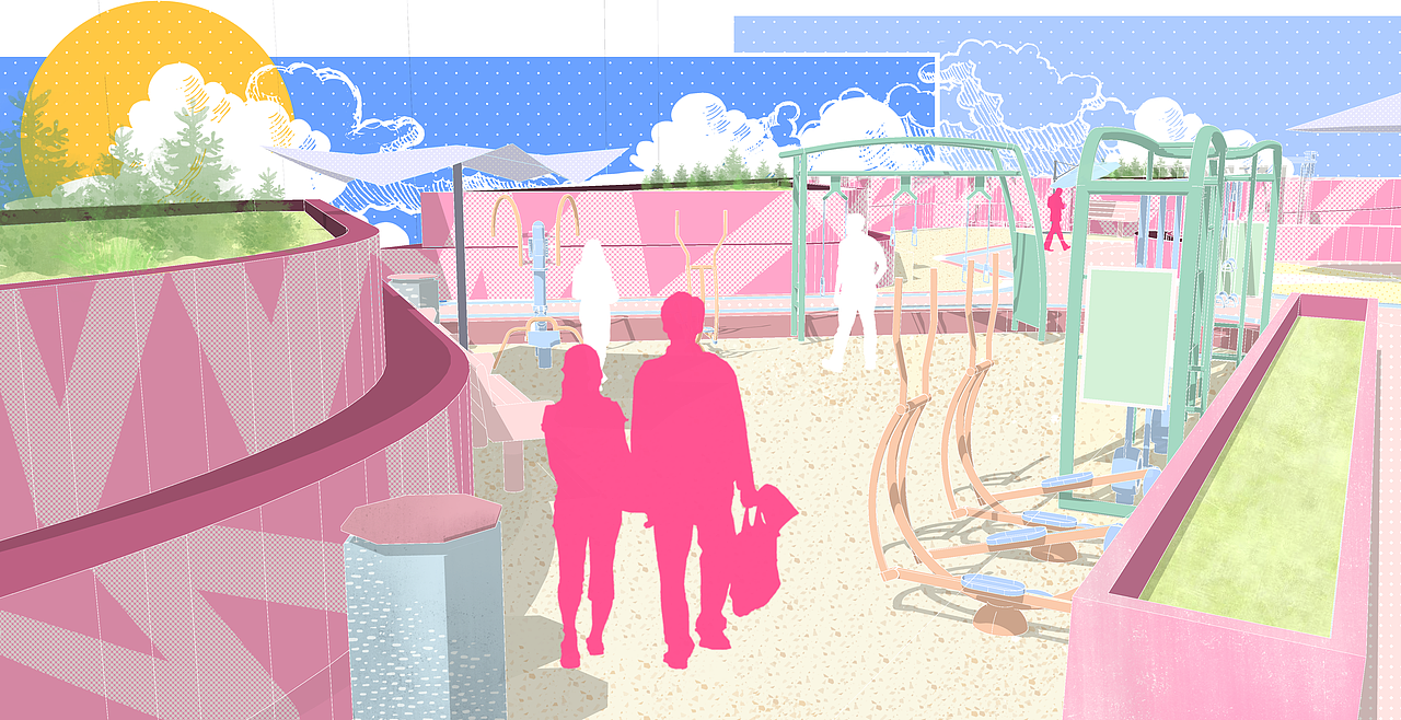 环设展板小插图小场景插画风效果图