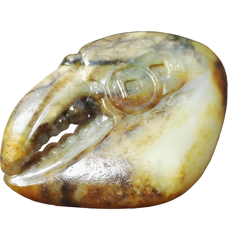 象原玉雕和田玉四色籽料 玉雕蟹钳