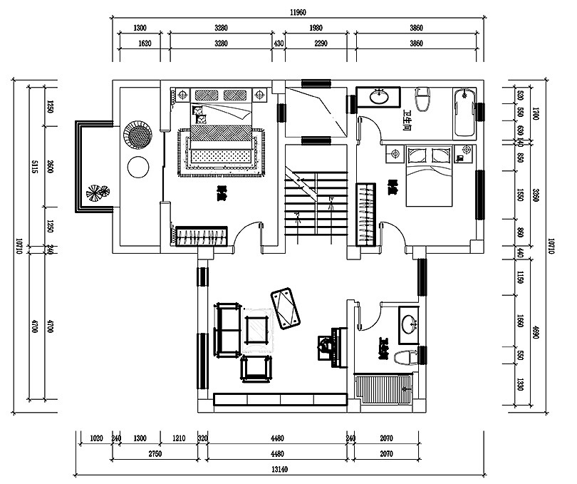 联盟新城450平别墅会所新中式案例装修图——平面布置图