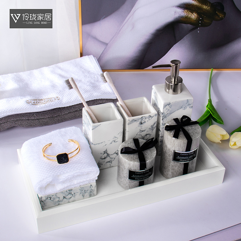 样板房卫生间木质小托盘香薰蜡烛杯摆件洗手间柜饰品