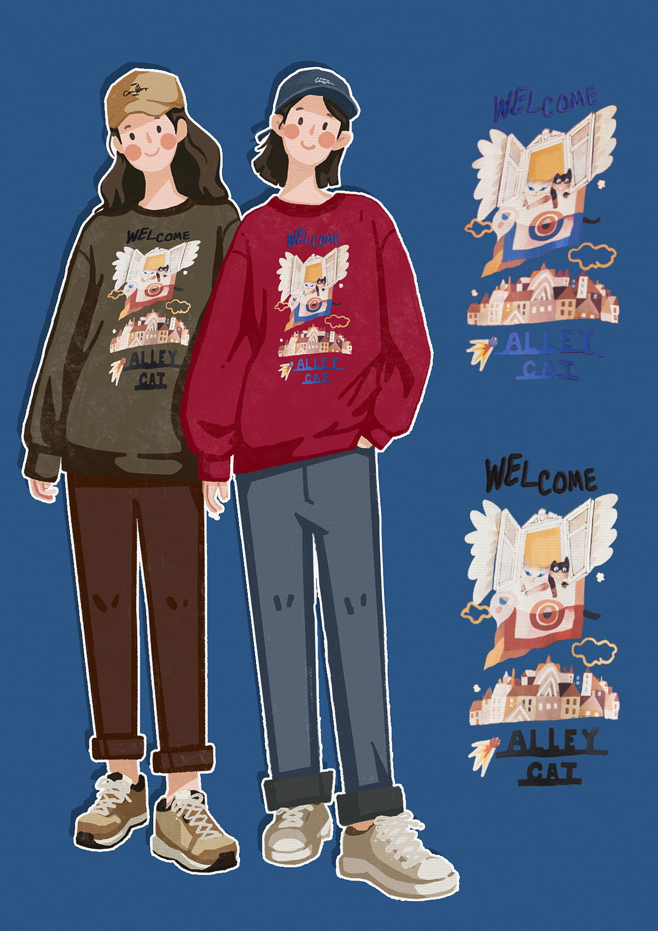 女装服装搭配插画-淘宝详情页