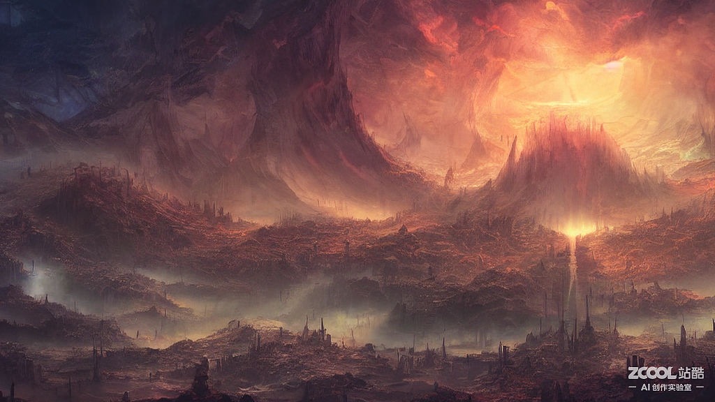 #AI创作实验室#梦幻天空下的恶魔横行的世界