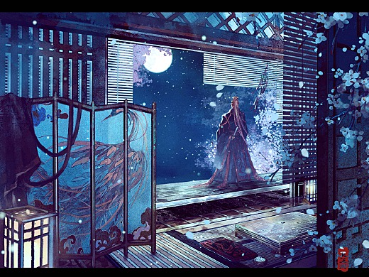 【古風插畫】場景練習—櫻下對弈