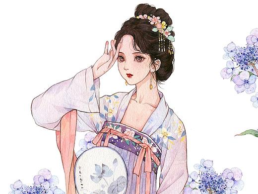 水彩古风手绘少女插画