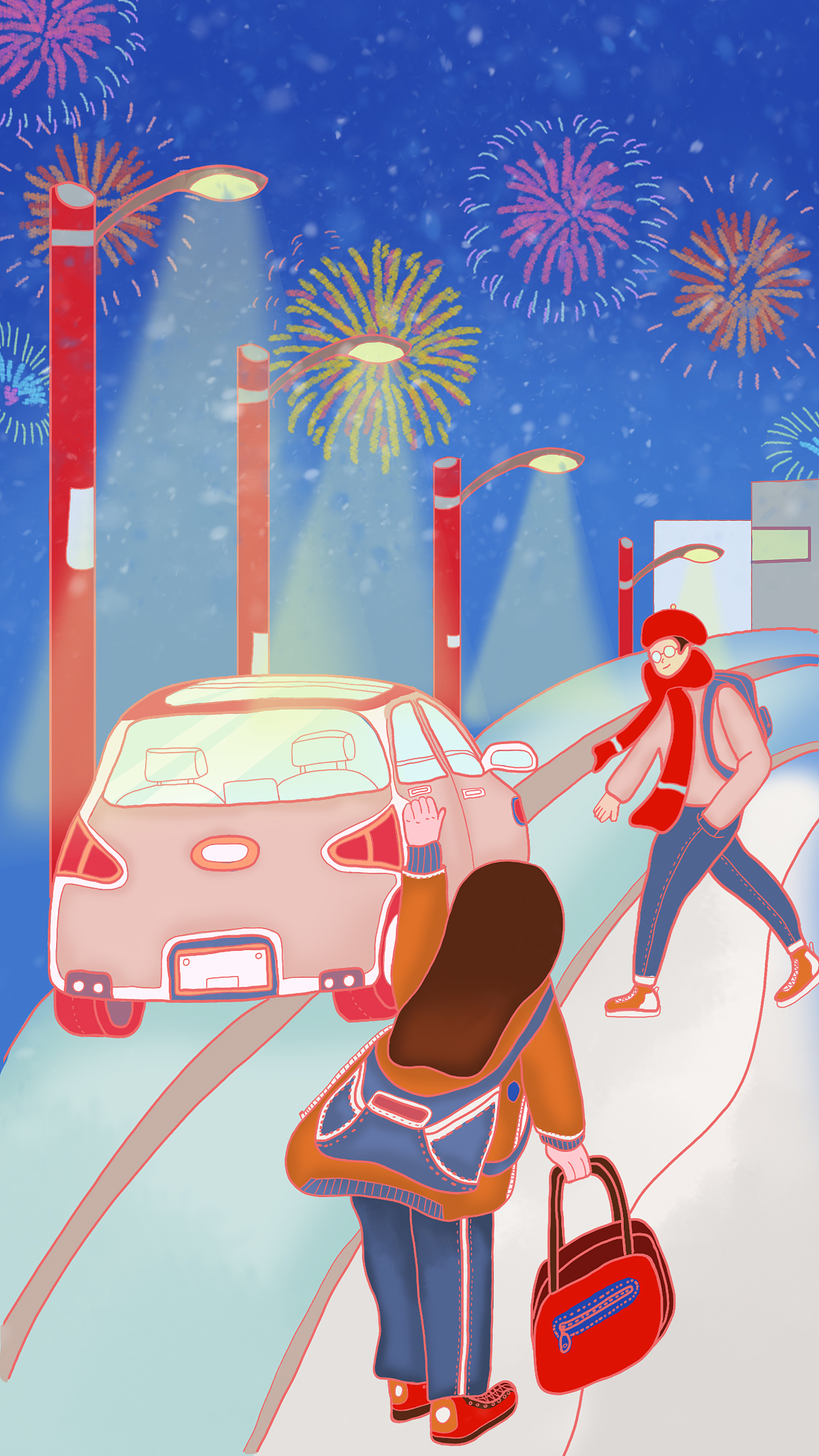 过年回家插画绘制