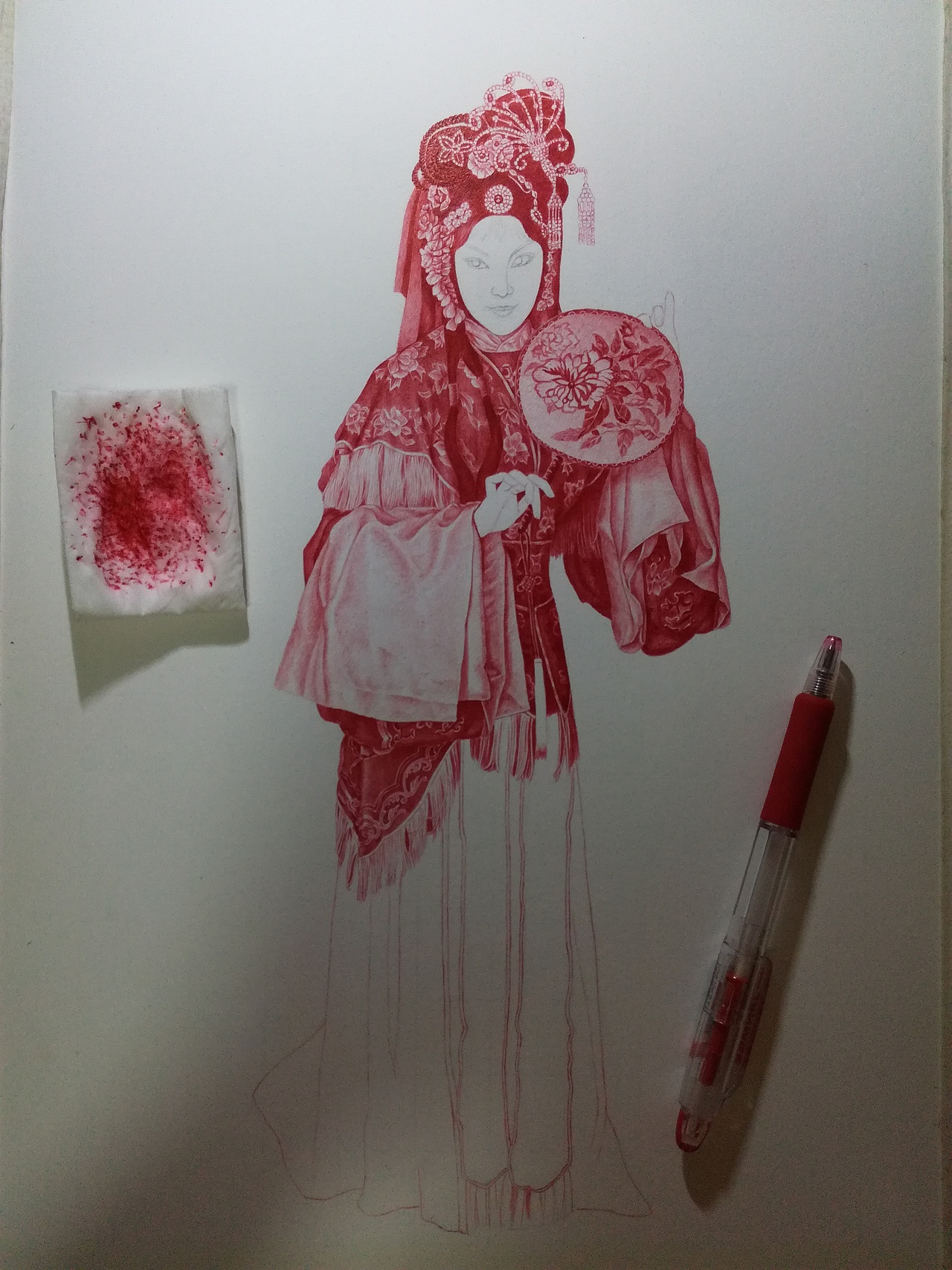 红圆珠笔画 京剧红娘