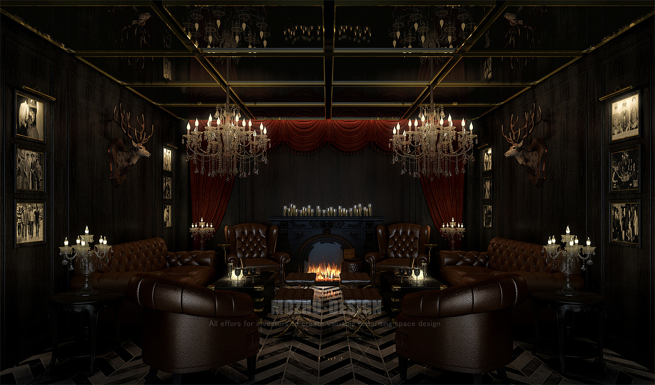大连乌斯怀亚威士忌酒吧设计|酒吧大包间设计效果图
