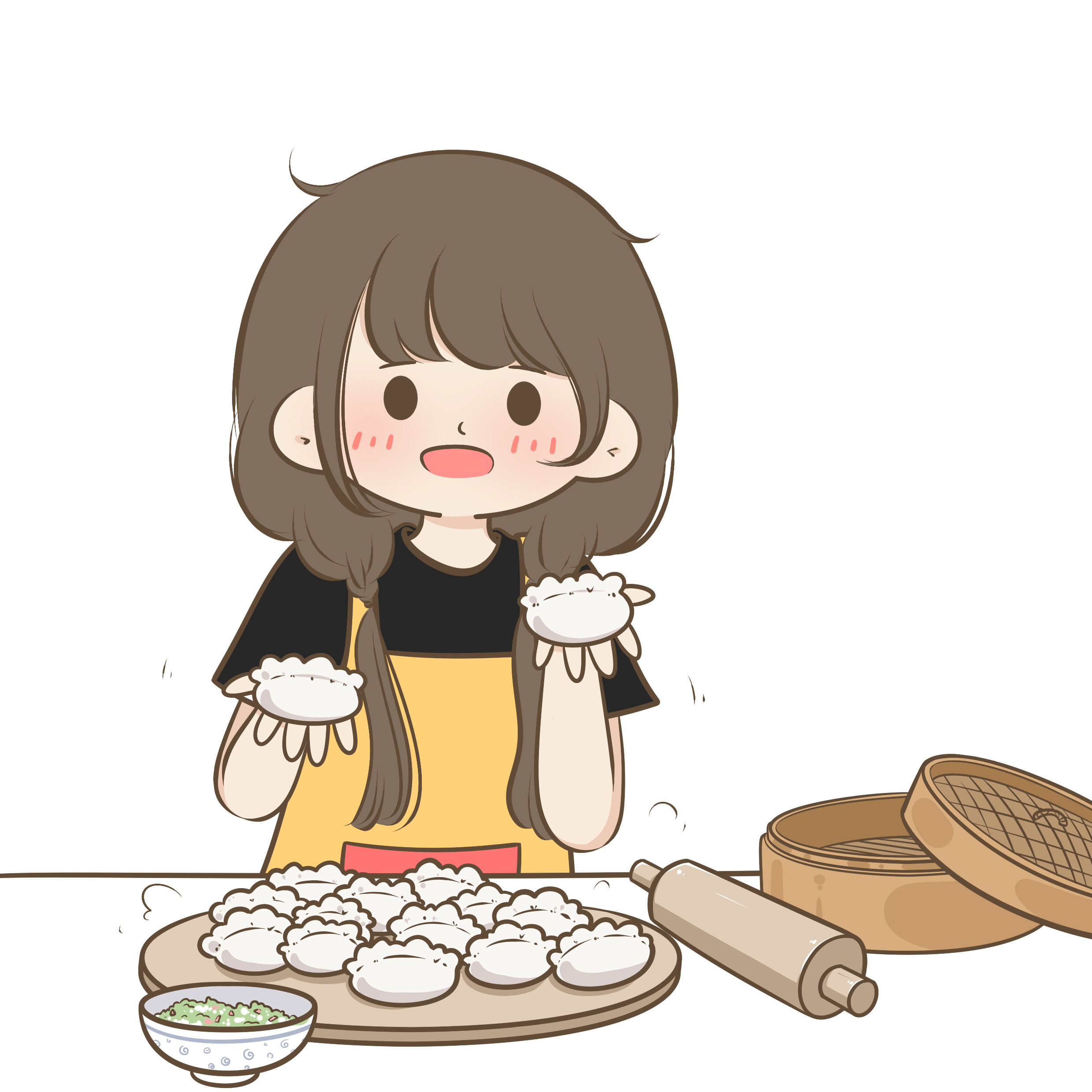 中午家中做饭的女孩插画图片-千库网