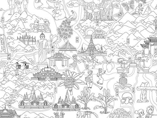 魅力雨林，柔情傣乡-西双版纳彩绘地图（个人主页-ZMjczNDI4MTY=） - 新锐潮流插画 - 站酷设计师贾嵩原创素材 - 站酷ZCOOL