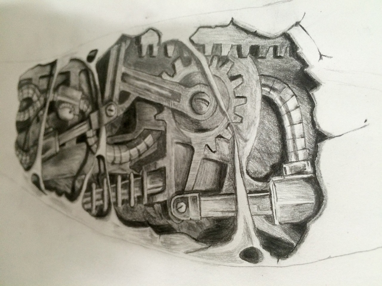 手绘练习机械臂纹身