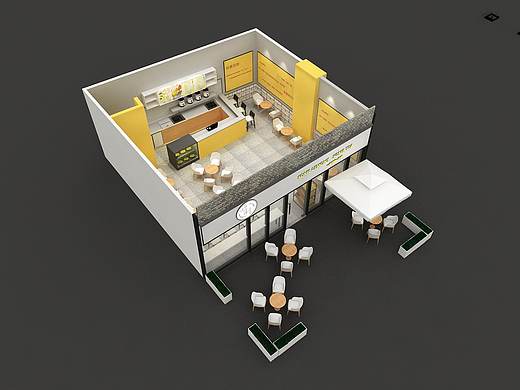 柠檬茶店展厅展位展台3D效果图设计 cad施工图制作