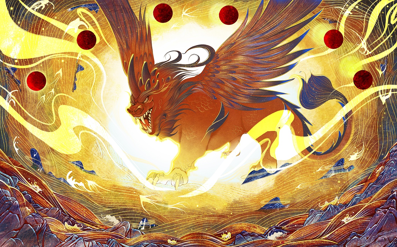 山海经穷奇2稿（图ZMzUxMTA0OTU2） - 商业插画 - 站酷设计师山栀子在画画原创素材 - 站酷ZCOOL