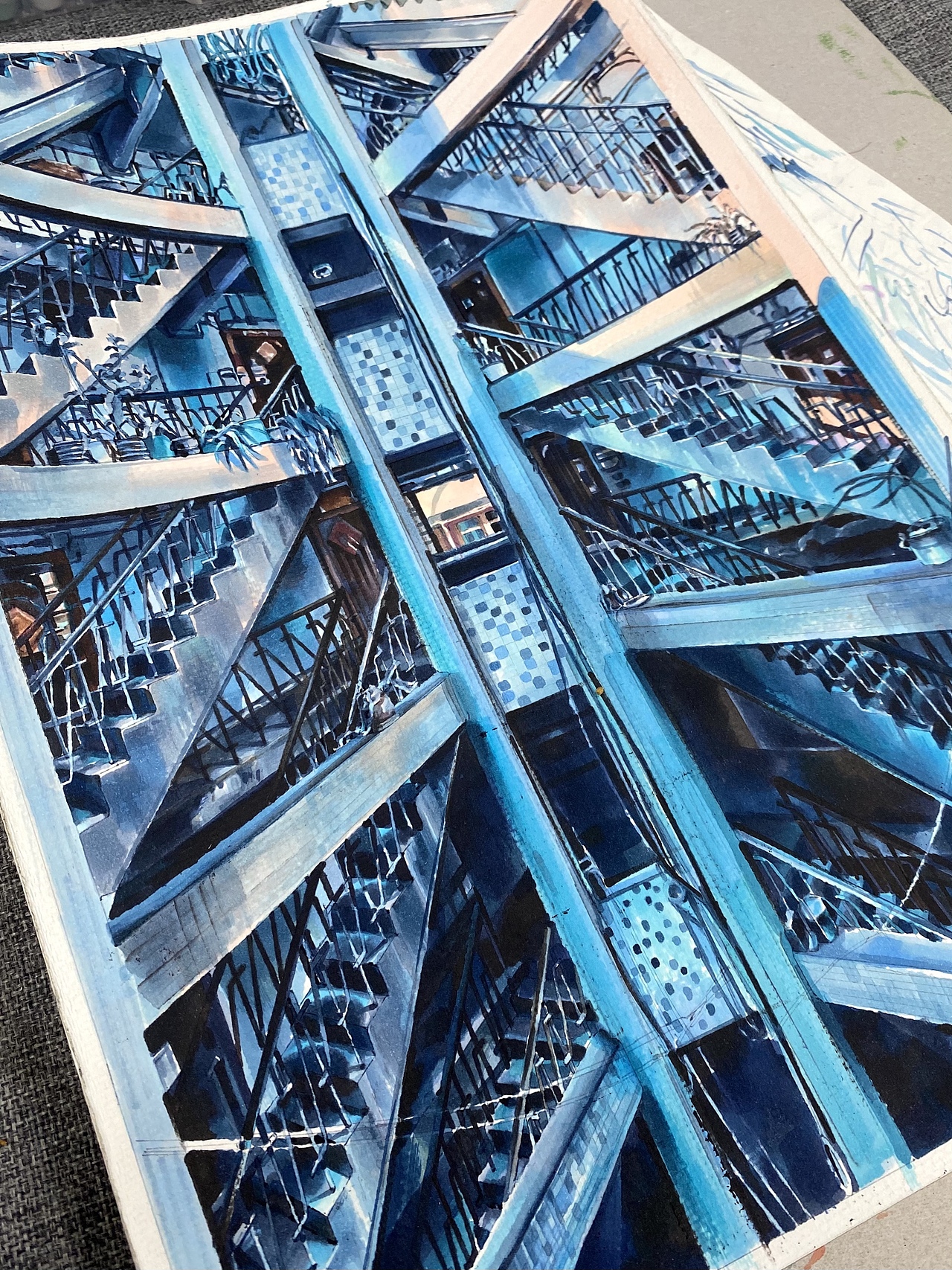 《少年的你》重庆筒子楼马克笔|纯艺术|绘画|赵航马克笔_原创作品