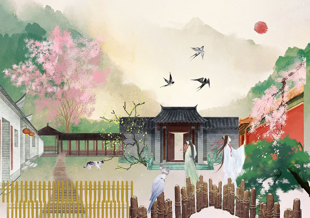 春色满园系列插画原创制作