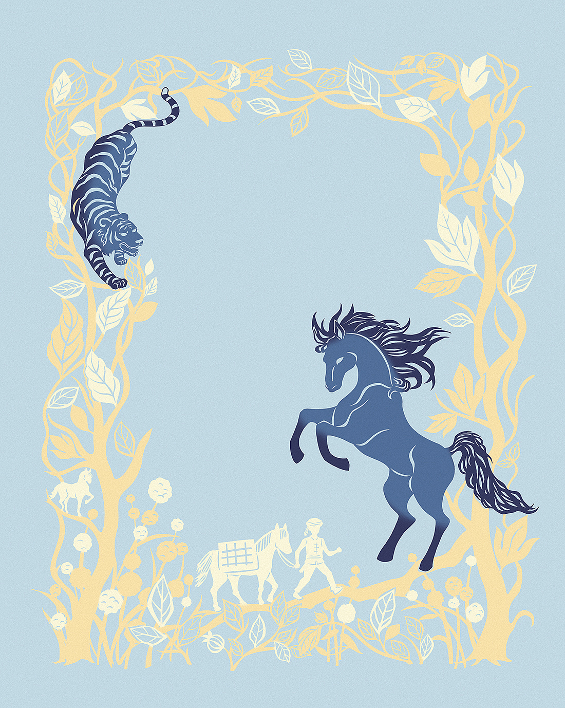 动物小说插图 天鹅 马 鹰 剪纸风格 剪影