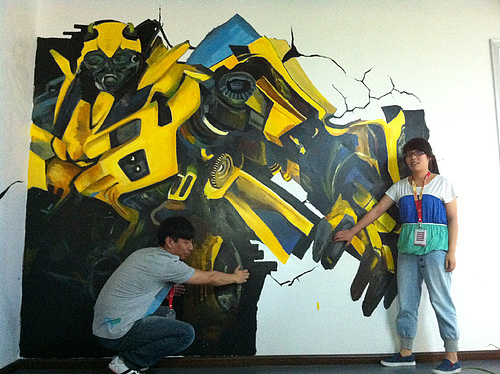 墙绘模板丙烯颜料画