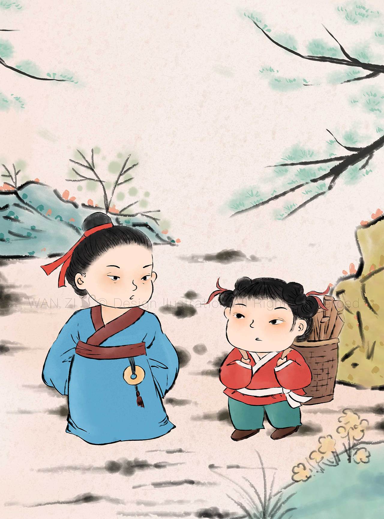 水墨风格国学儿童插画