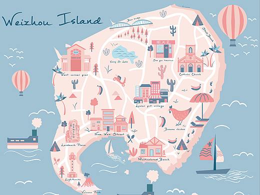 涠洲岛地图插画（个人主页-ZNDUwNzEyNjQ=） - 商业插画 - 站酷设计师charlotte星原创素材 - 站酷ZCOOL