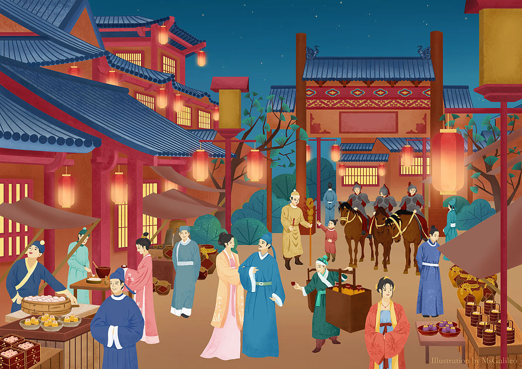 东京梦华录书籍插图 | 宋代开封府德宣楼,舟桥夜市