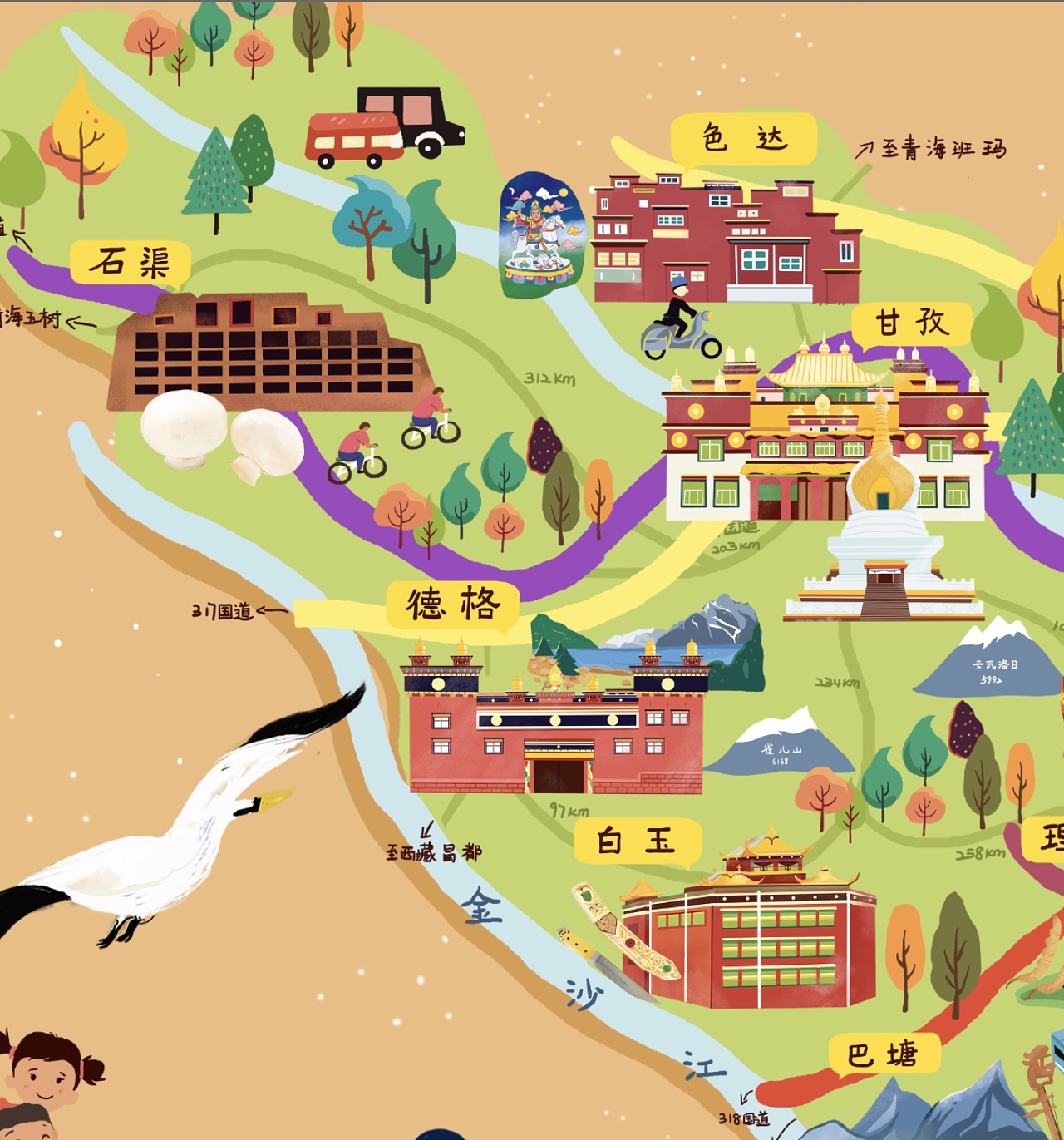 武汉大学卡通版手绘地图|插画|商业插画|PeteZheng - 原创作品 - 站酷 (ZCOOL)