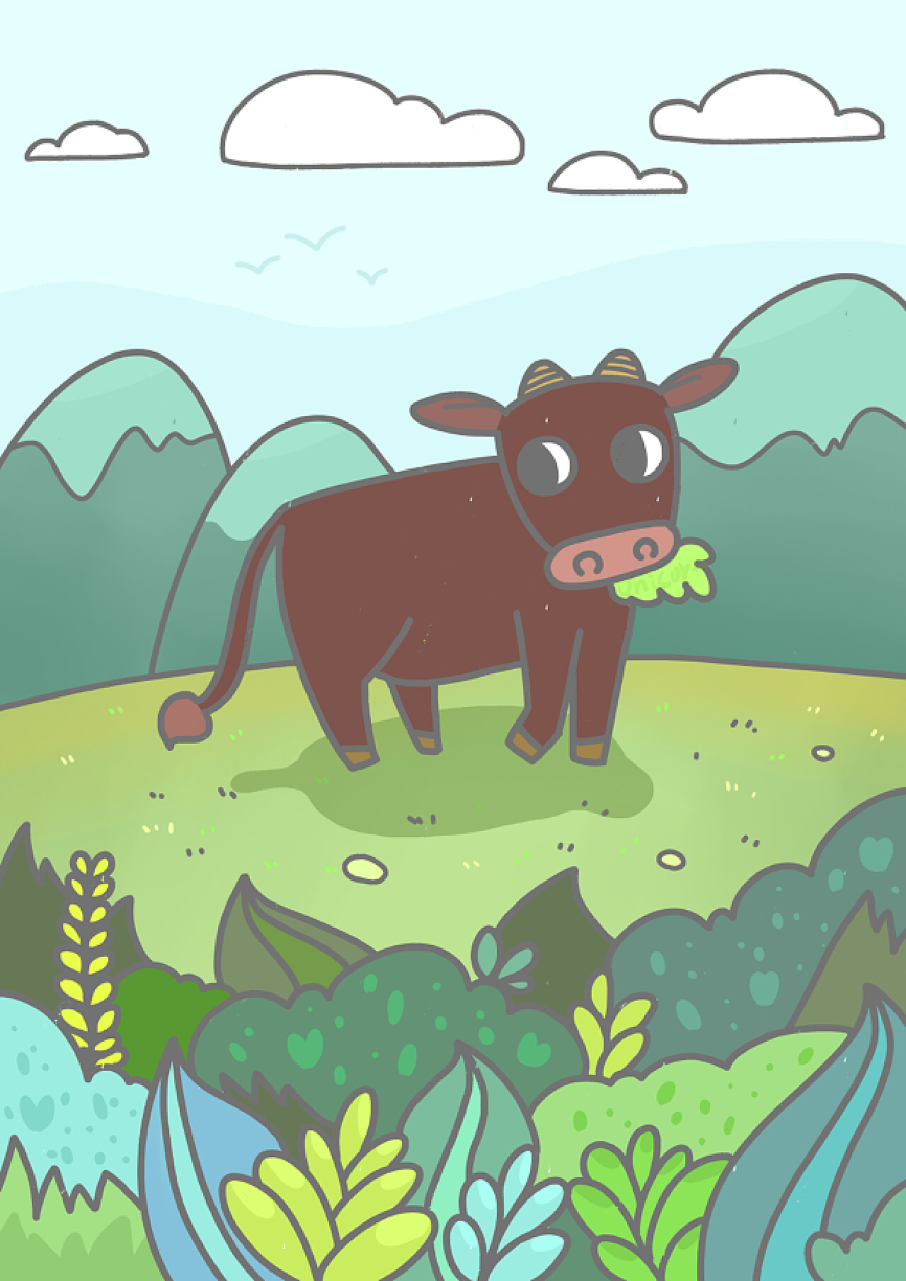 奶牛吃草插画素材-奶牛吃草插画模板-奶牛吃草插画图片免费下载-设图网