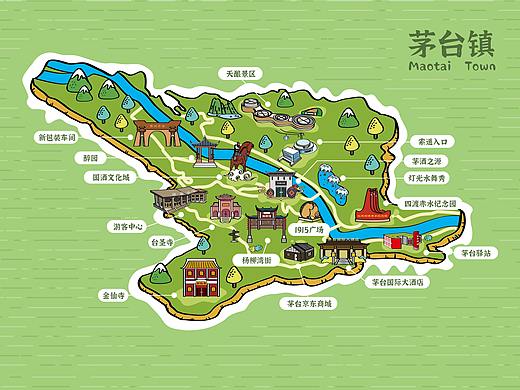 茅台镇卡通板绘地图