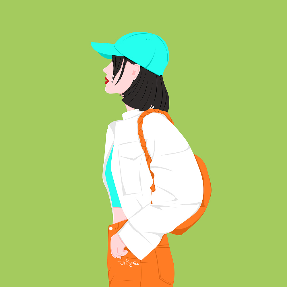 马卡龙色系女生插画