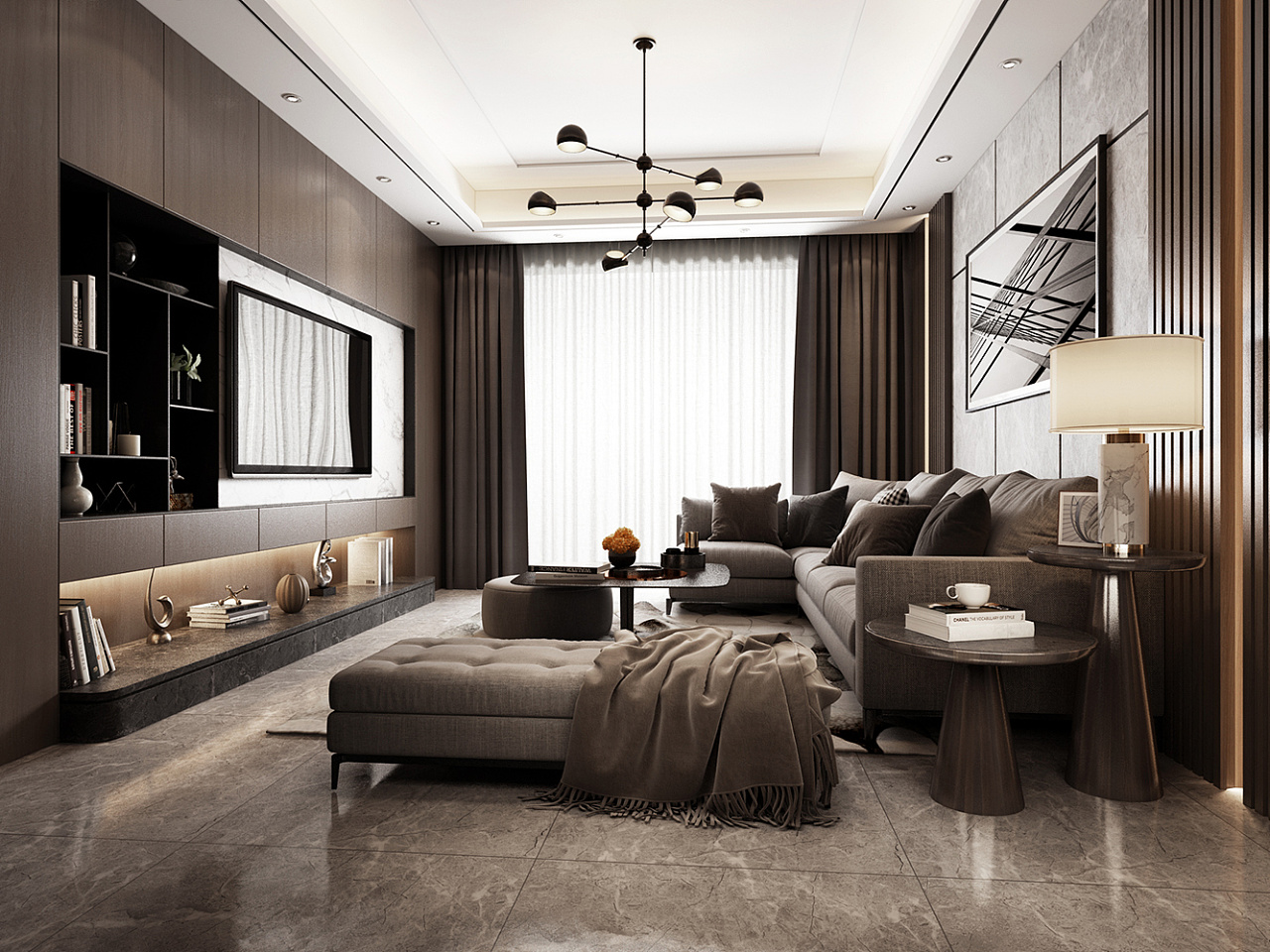 现代轻奢客厅|空间|家装设计|一九九二效果图 - 原创作品 - 站酷