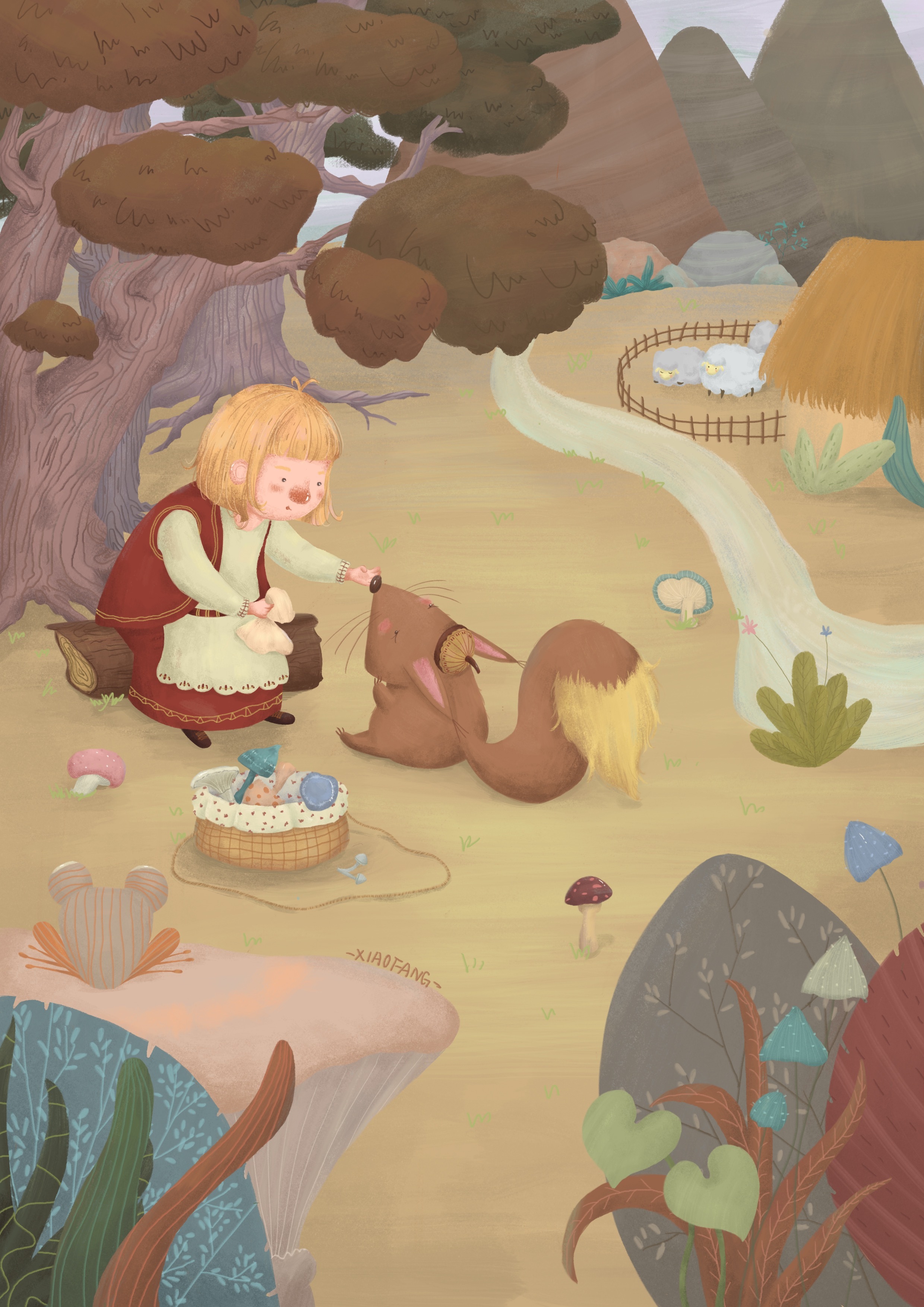采蘑菇的小姑娘|插画|儿童插画|茶衣v - 原创作品 - 站酷 (ZCOOL)