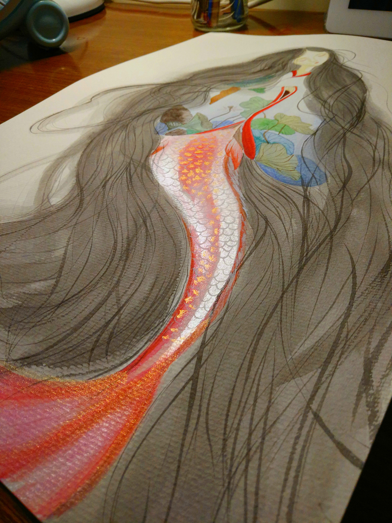 人鱼 手绘 水彩