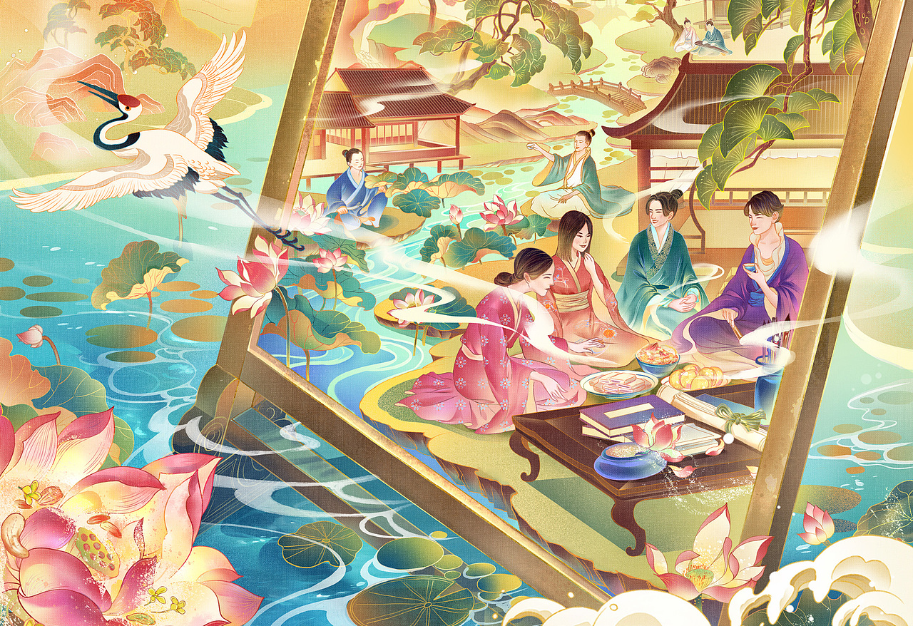 李子柒·夏日雅集-618（图ZMjY1NTE2Mzg4） - 商业插画 - 站酷设计师香奈_XN原创素材 - 站酷ZCOOL