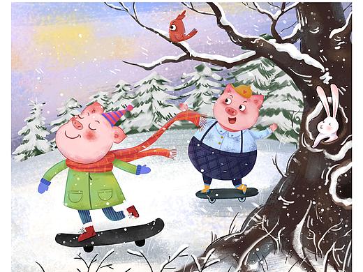《小猪的冬天》（个人主页-ZMzk4NDE4NTI=） - 儿童插画 - 站酷设计师叶木子原创素材 - 站酷ZCOOL
