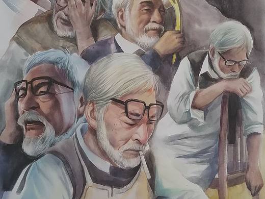 水彩手绘宫崎骏工作百态