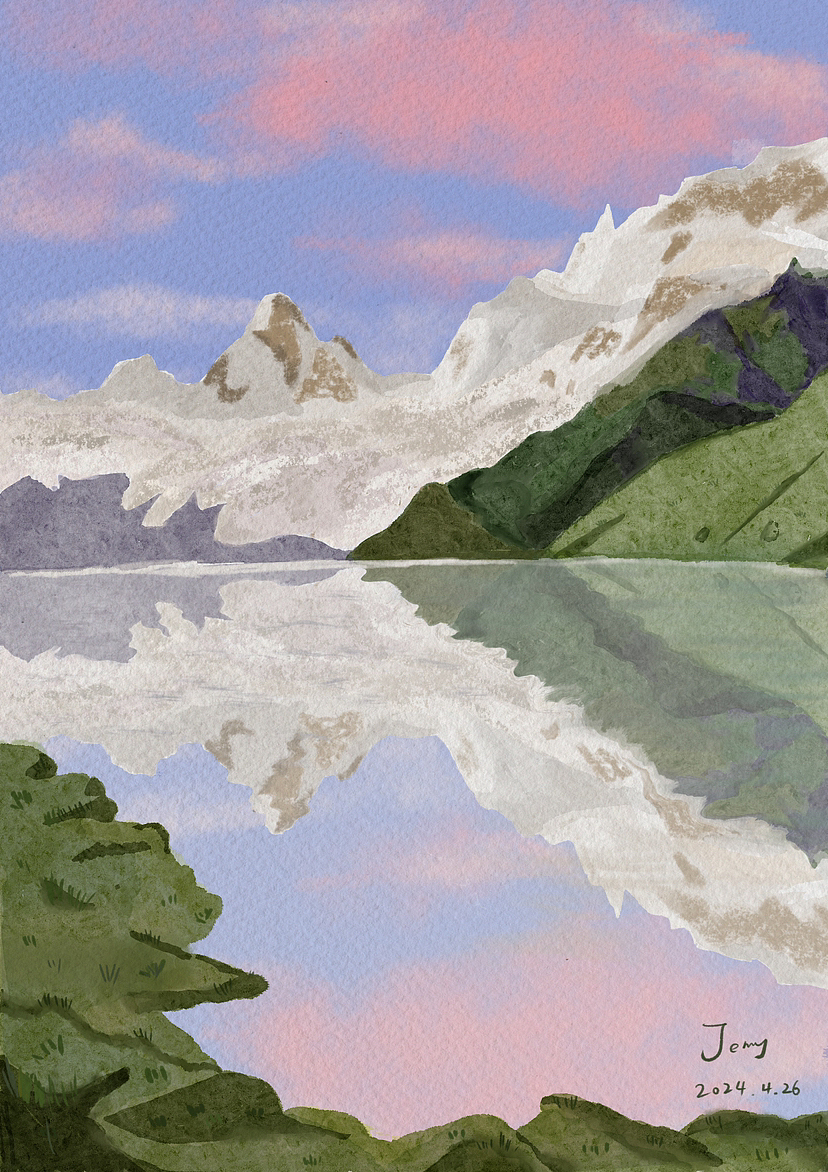 原创风景插画|新疆湖