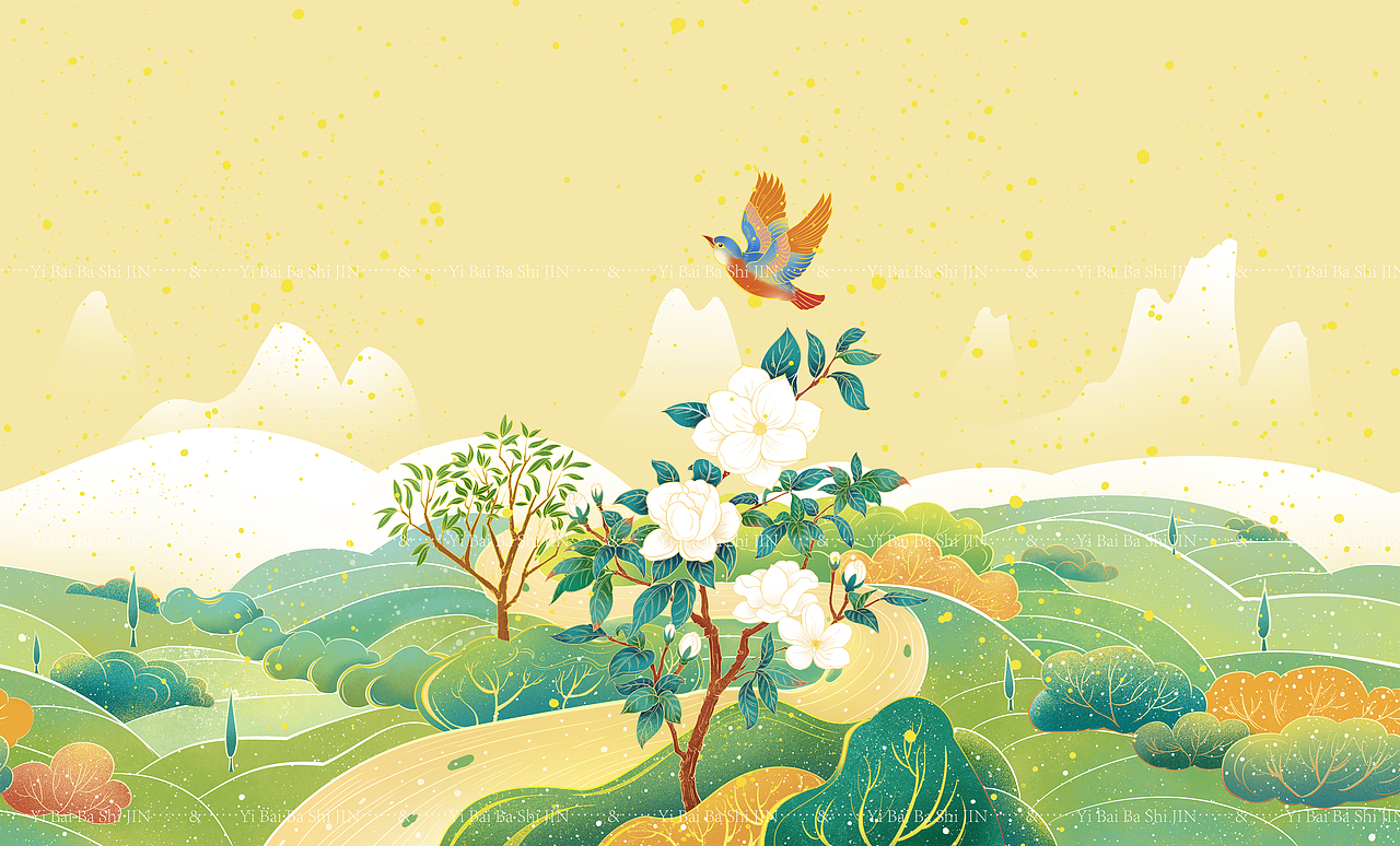 中国风茉莉花茶包装插画