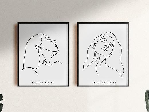 简约线稿人物插画