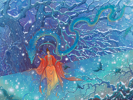 《落雪》古风场景插画