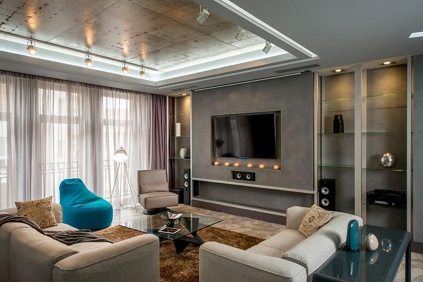 现代轻奢风客厅,极简黑白灰背景墙